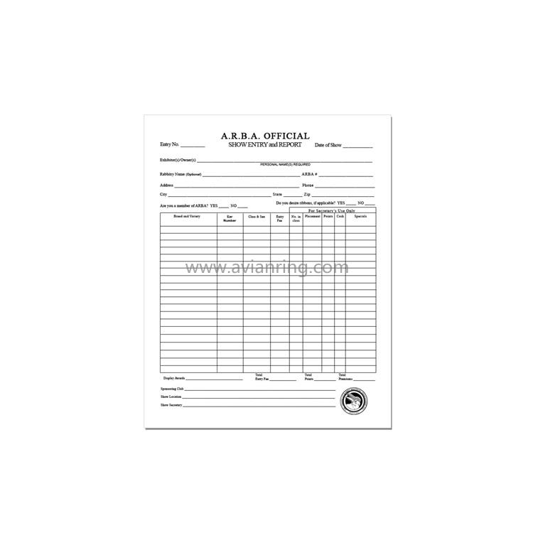 ARBA Show Forms & Pedigree Record Sheets