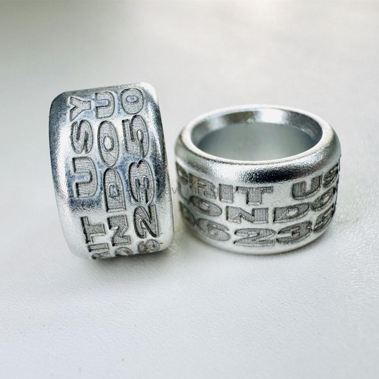 Custom Deep Engraved Silver Aluminum Bird Ring